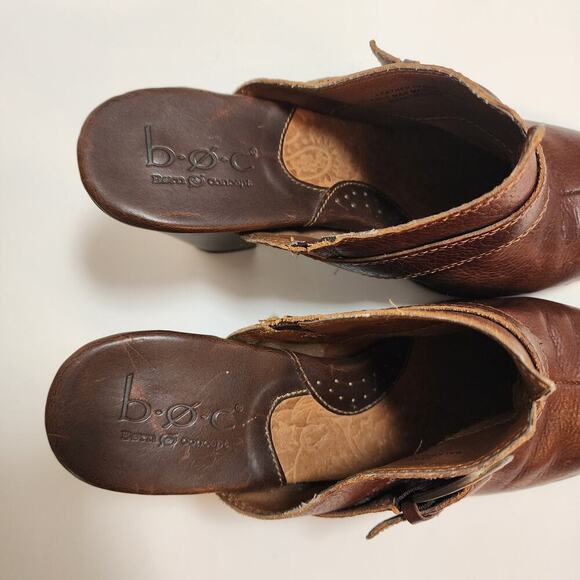BOC Brown Leather Slip On Clogs Stacked Heel Women's SZ 8 - Picture 4 of 12
